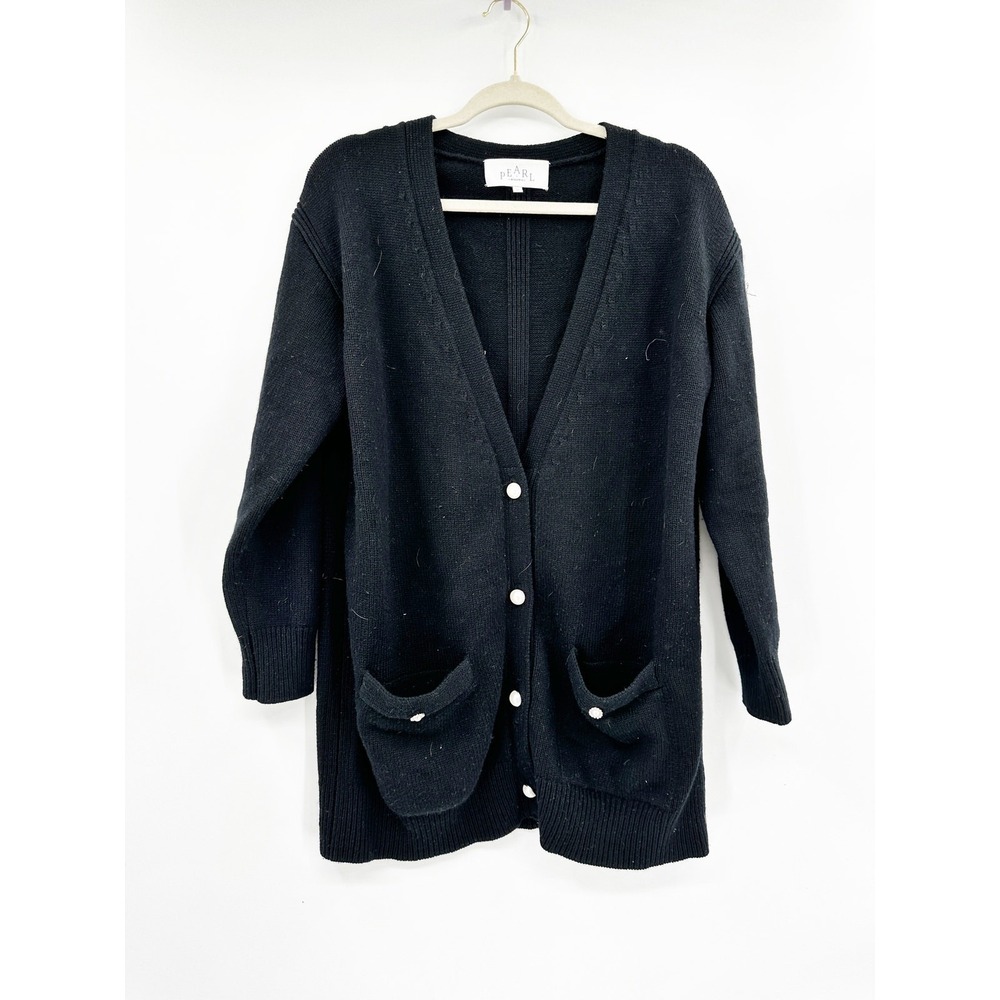Pearl by Lela Rose Cardigan Size M‎ Black Wool Cashmere Pearl Button Sweater